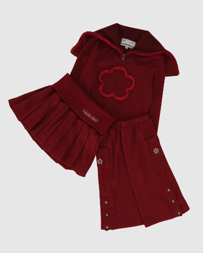 Sundae School's dark red gochujang knit set