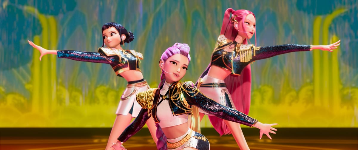 Huntrix performing: Zoey, Rumi, Mira