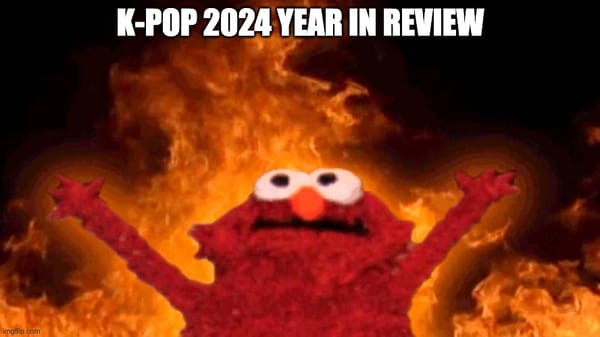 Firey elmo meme with the words "K-pop 2024 Year in Review" on top 